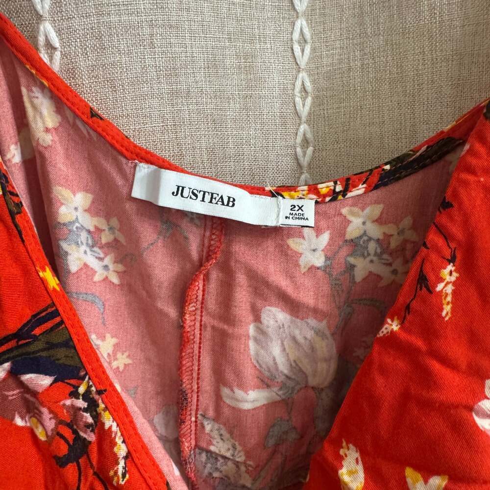 JustFab Floral Ruffle Wrap Dress | Women's 2X | Red Orange